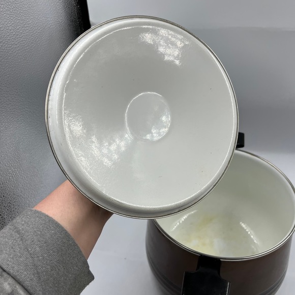 Vtg West Bend Brown Enamelware Scandia Bean Stock Pot W Lid Handles MCM - Picture 8 of 13